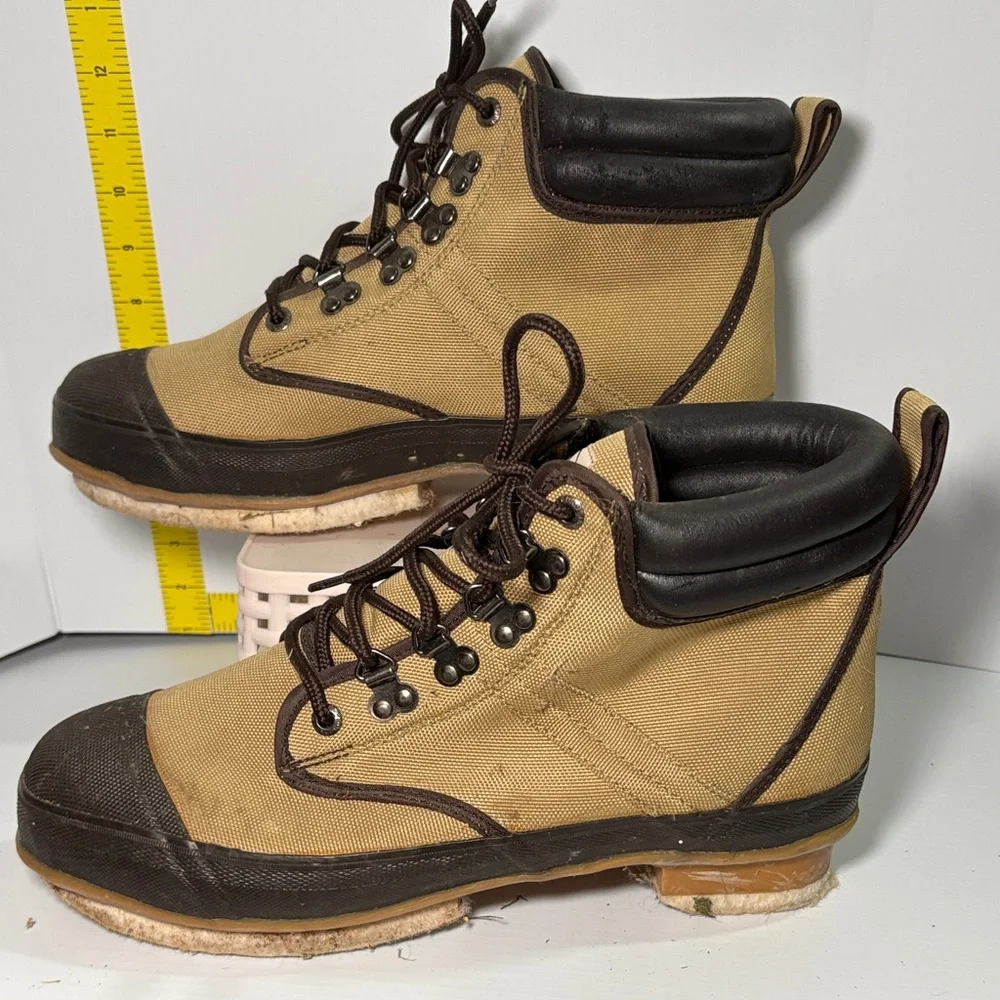 Proline fishing wadding boots felt bottom Tan and Black Boots steel shank box 15